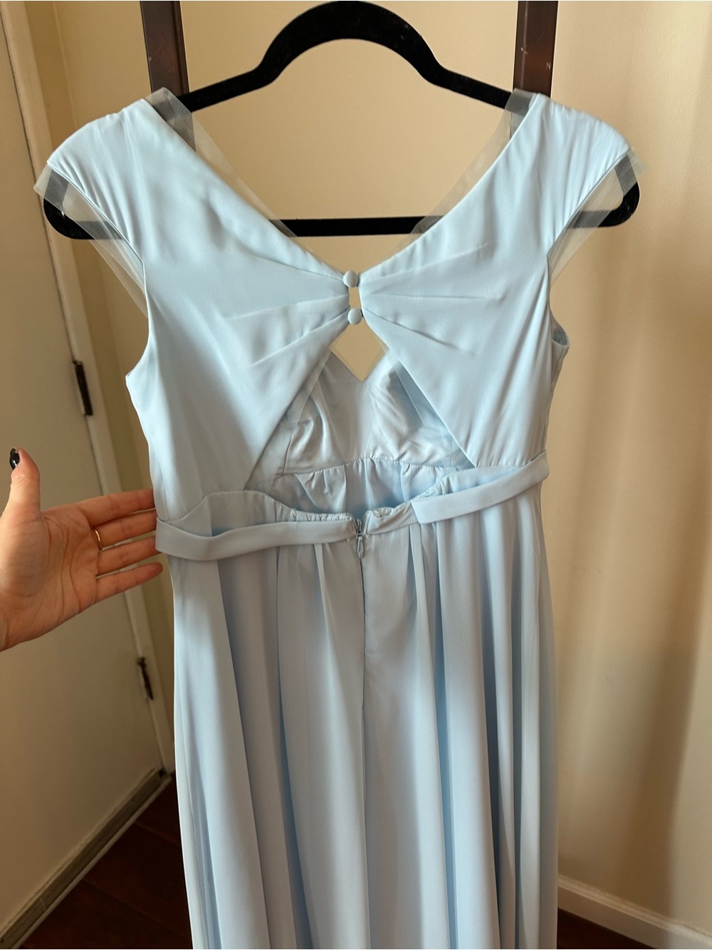 Azazie Sky Blue (Size A4, Small) Cap Sleeve V-Neck Long Maxi Bridesmaid Dress - Picture 4 of 5